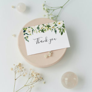 White Floral Greenery Calligraphy Thank you Card