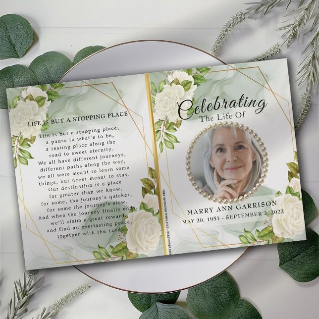 White Floral Greenery Celebration of Life Program (Creator Uploaded)