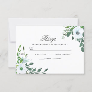 White Floral Greenery Elegant Wedding RSVP Card