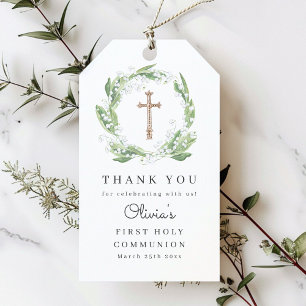 White Floral Greenery First Communion Favour Gift Tags
