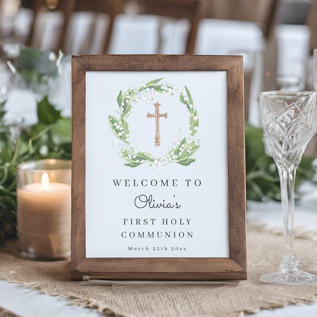 White Floral Greenery First Communion Welcome Poster (Creator Uploaded)