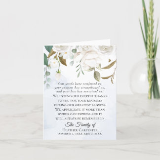 White Floral Greenery Folded Funeral Thank You