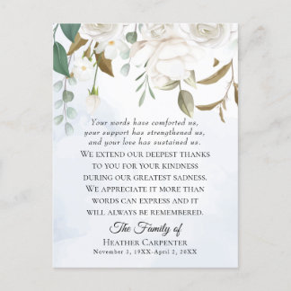 White Floral Greenery Folded Funeral Thank You Postcard
