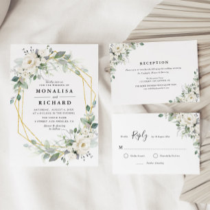 White floral greenery foliage RSVP card