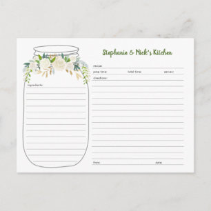 White Floral Greenery Mason Jar Recipe Cards