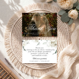 White Floral Greenery Photo Wedding Thank You Card