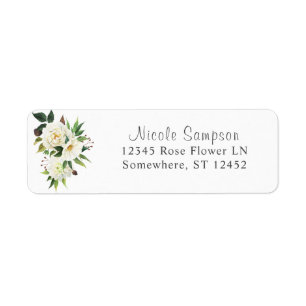 White Floral & Greenery Return Address Label