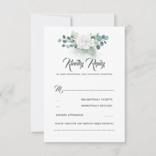 White Floral Greenery Romantic Wedding RSVP Card