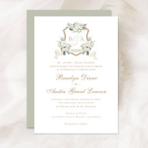 White Floral Greenery Sage Monogram Crest Wedding