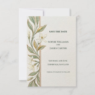 White Floral Greenery Save The Date Card