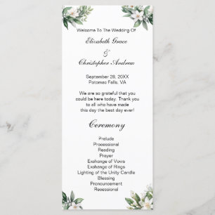 White Floral Greenery Traditional Wedding Program Menu