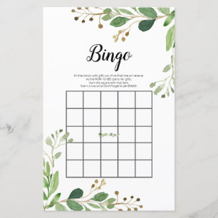 White Floral Greenery Watercolor Bingo Game
