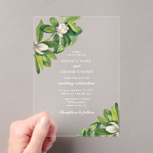White Floral & Greenery Watercolor Wedding  Acrylic Invitations