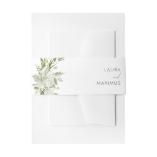 White Floral Greenery Wedding Invitation Belly Band