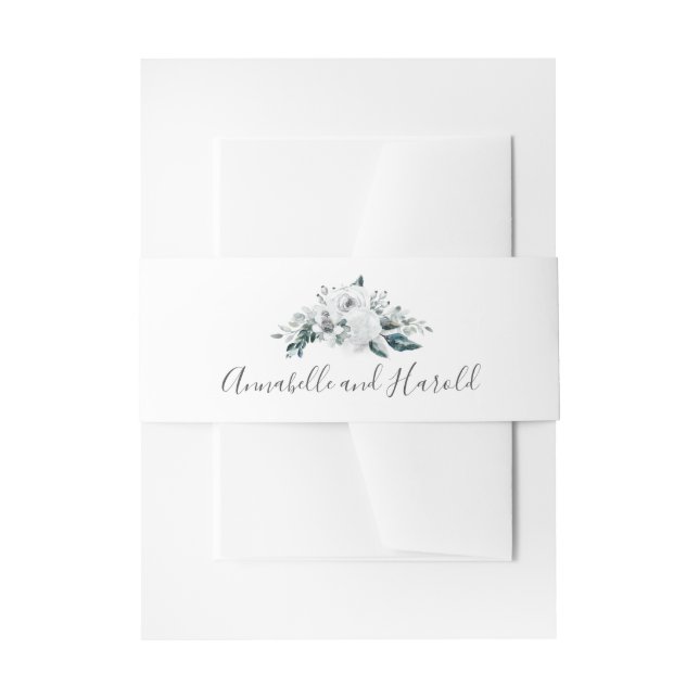 White Floral Greenery Wedding Invitation Belly Band (Front Example)
