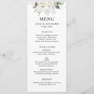 white floral greenery wedding menu