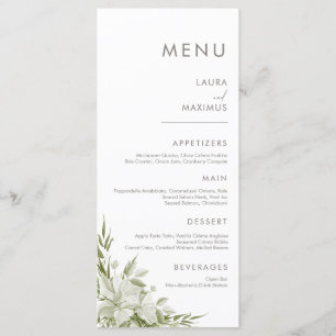 White Floral Greenery Wedding Menu