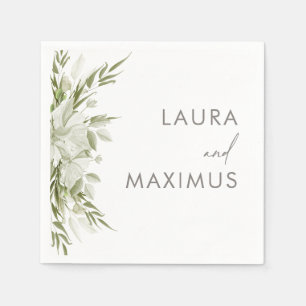 White Floral Greenery Wedding Napkin