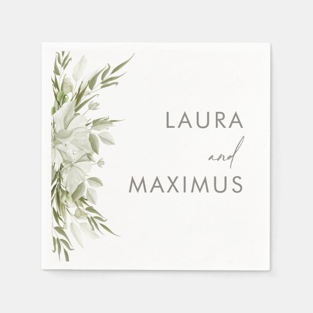 White Floral Greenery Wedding Napkin (Front)