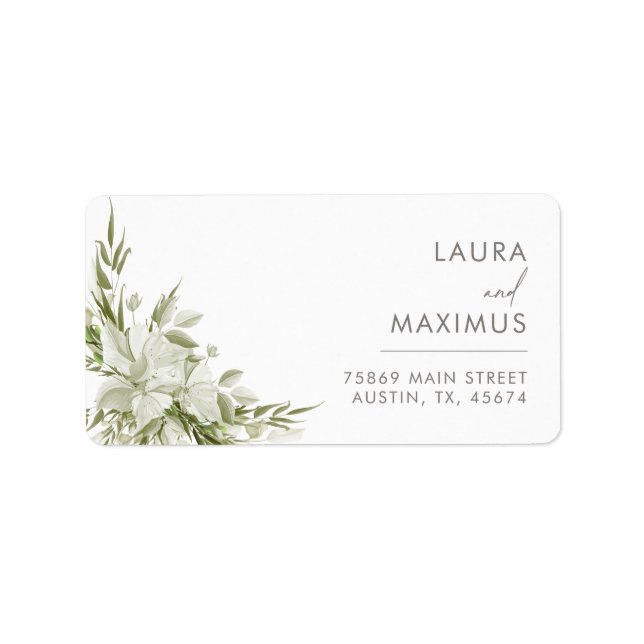 White Floral Greenery Wedding Return Address Label (Front)