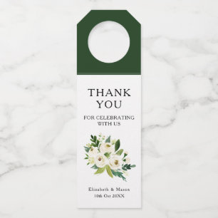 White Floral Greenery Wedding Thank You Bottle Tag