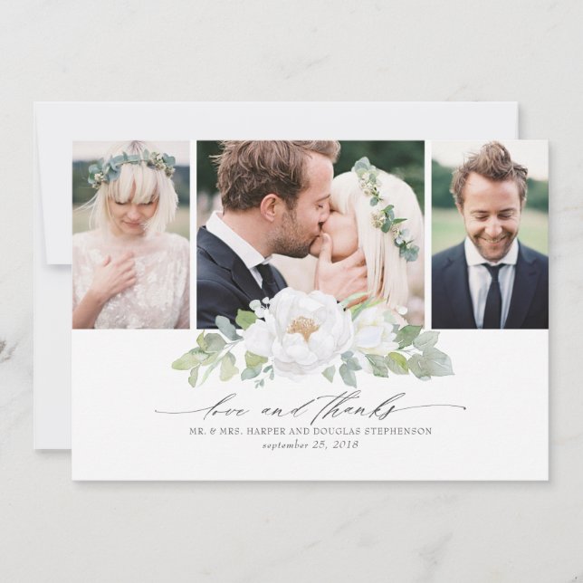 White Floral Greenery Wedding Thank You Photo (Front)