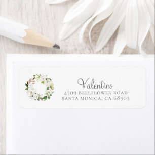 White Floral Greenery Wreath Return Address Labels