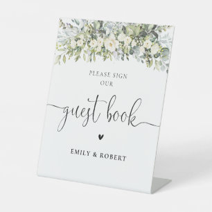 White Floral Guest Book Sign