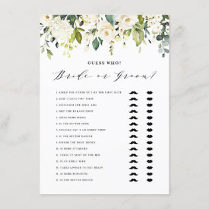 White Floral He Said She Said Bride or Groom Game Enclosure Card