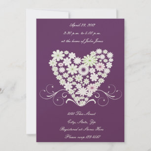 White floral heart bridal shower invitation