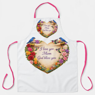 White Floral Heart Kitchen Apron for Mum