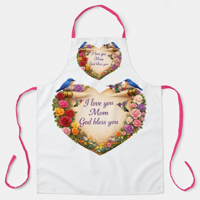 White Floral Heart  Kitchen Apron for Mum (Front)