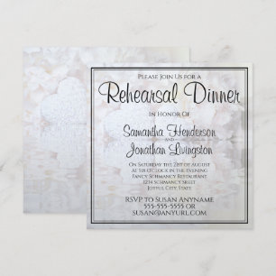 White Floral Hearts Waves Wedding Rehearsal Dinner Invitation