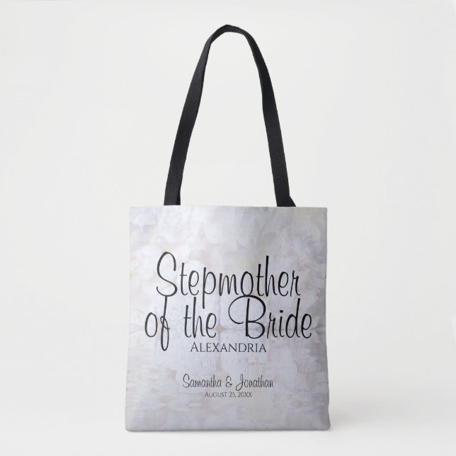 White Floral Hearts Wedding Stepmother of Bride Tote Bag (Front)