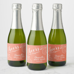 White Floral Hibiscus Mini Peach Sparkling Wine Label