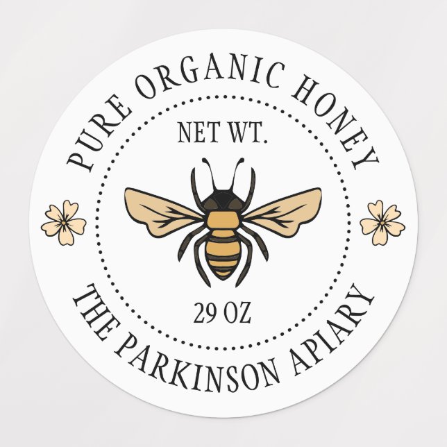 White Floral Honey Bee Illustration Apiary (Design 1)
