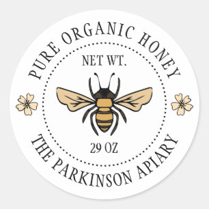 White Floral Honey Bee Illustration Apiary Labels