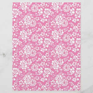 White Floral Hot Pink Arts & Craft Scrapbook Paper