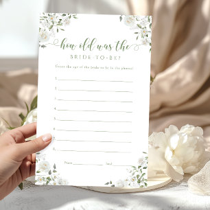 White Floral How Old Bride Bridal Shower Game