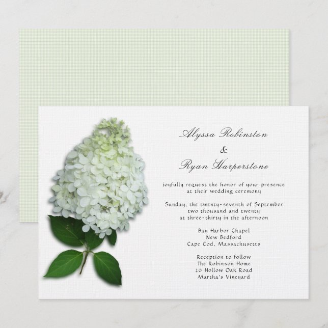 White Floral Hydrangea Wedding Invitations (Front/Back)