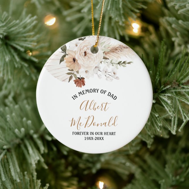 White Floral In Memory of Dad Christmas Ornament (Tree)