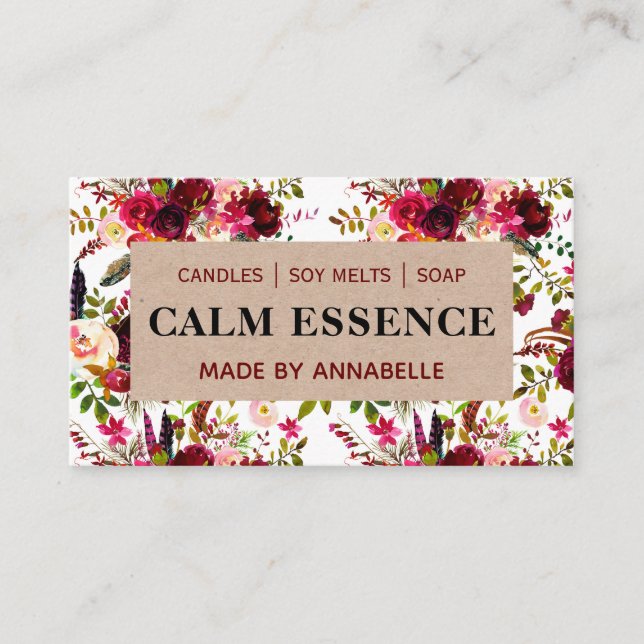 White Floral Kraft Handmade Candle Soy Melt Soap Business Card (Front)