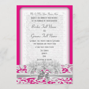 White floral lace and fuchsia pink wedding invitation