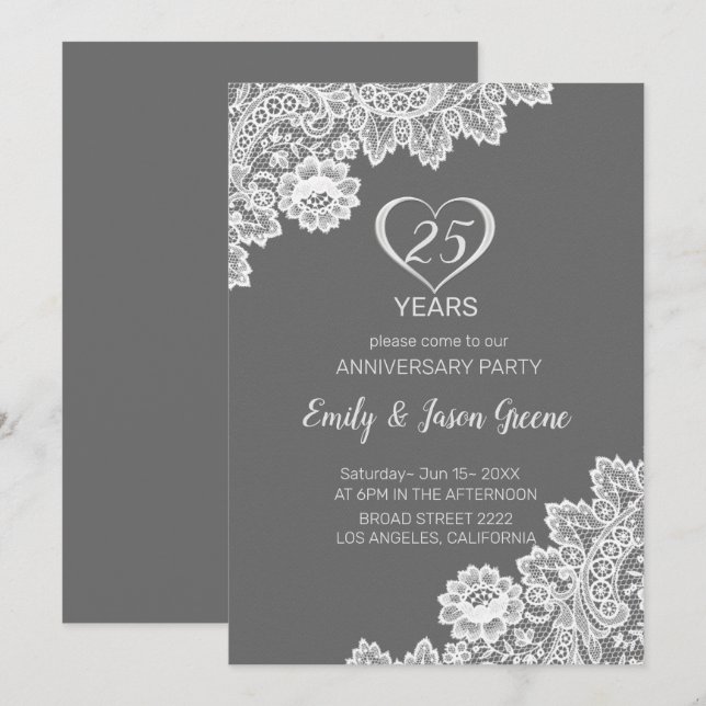 White Floral Lace And Roses Invitation (Front/Back)
