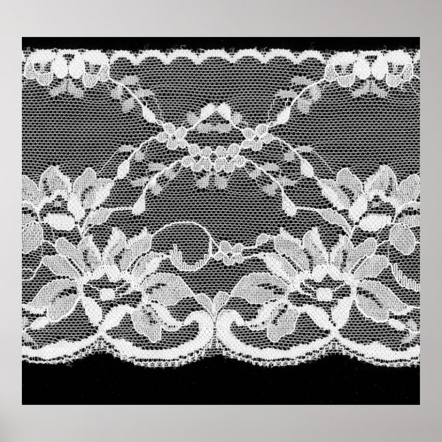 White floral lace: black background. poster (Front)