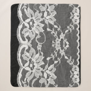 White floral lace: black background. sherpa blanket