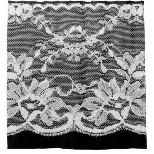 White floral lace: black background. shower curtain