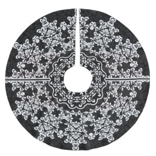 White Floral Lace Black Damasks Brushed Polyester Tree Skirt