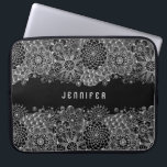 White Floral Lace Custom Black Background Laptop Sleeve<br><div class="desc">Monogramed girly design in black and white floral lace. Customise your background to any colour you like with white lace.</div>