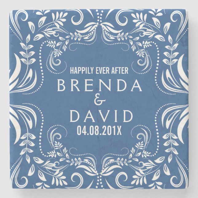 White Floral Lace Frame Custom Background Stone Coaster (Front)